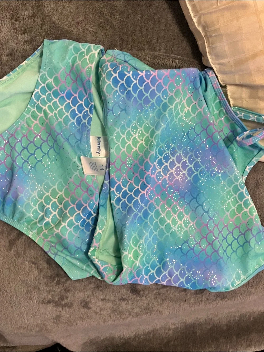 Girls Mermaid Scale Glitter Bikini Set - Turquoise, Aqua & Purple